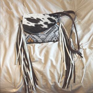 Stylish Black and White Fringe Bag